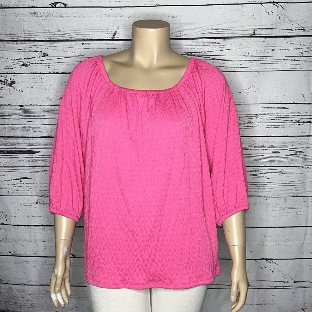 Tommy Hilfiger NWT Size 2XL Pink Off the Shoulder Smock Elastic Peasant Top